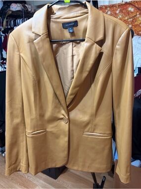 ✨ Halogen Faux Leather Blazer Jacket | Camel | Size Med | EUC LIKE NEW 🧥
